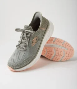 Women SKECHERS Sneakers-Edgeride Green Orange Fabric Sneakers