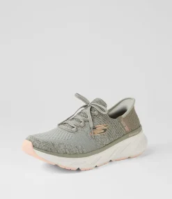 Women SKECHERS Sneakers-Edgeride Green Orange Fabric Sneakers