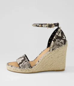 Women TOP END Espadrilles|Wedges-Edwina Black Natural Snake Sandals