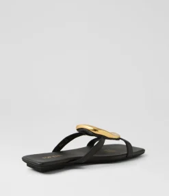 Women TOP END Flats|Slides-Egil Black Leather Slides