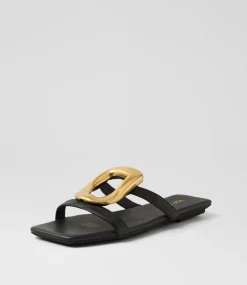 Women TOP END Flats|Slides-Egil Black Leather Slides