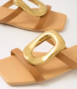 Women TOP END Flats|Slides-Egil Dark Tan Leather Slides