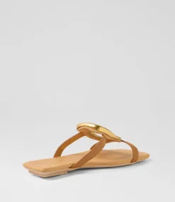 Women TOP END Flats|Slides-Egil Dark Tan Leather Slides