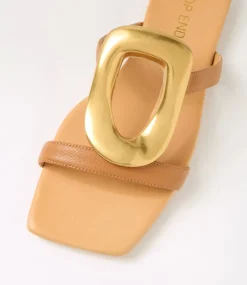 Women TOP END Flats|Slides-Egil Dark Tan Leather Slides