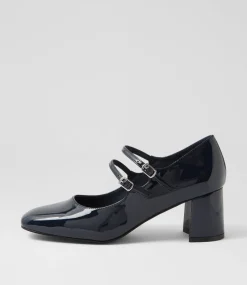 Women I LOVE BILLY Mary Janes|Heels-Eiko Navy Patent Pu Mary Jane Heels