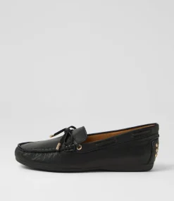 Women DIANA FERRARI Loafers|Flats-Eliney Black Leather Flat Shoes