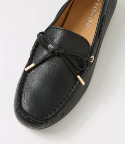 Women DIANA FERRARI Loafers|Flats-Eliney Black Leather Flat Shoes