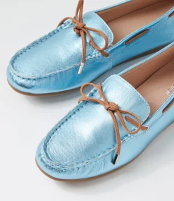 Women DIANA FERRARI Flats-Eliney Blue Metallic Tan Leather Flat Shoes