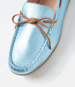 Women DIANA FERRARI Flats-Eliney Blue Metallic Tan Leather Flat Shoes