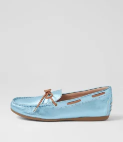 Women DIANA FERRARI Flats-Eliney Blue Metallic Tan Leather Flat Shoes