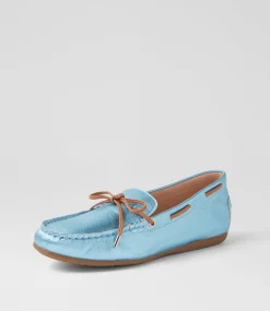 Women DIANA FERRARI Flats-Eliney Blue Metallic Tan Leather Flat Shoes