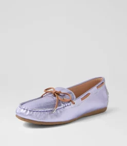 Women DIANA FERRARI Flats-Eliney Violet Metallic Tan Leather Flat Shoes