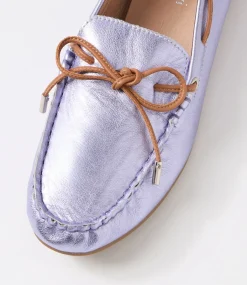 Women DIANA FERRARI Flats-Eliney Violet Metallic Tan Leather Flat Shoes