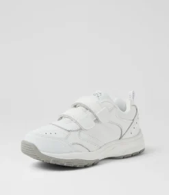 LYNX Sport School Shoes|Junior School Shoes-Elite Jnr E Adj White Leather Sneakers