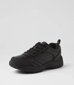 LYNX Sport School Shoes|Junior School Shoes-Elite Jnr E Lace Black Leather Sneakers