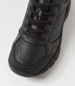 LYNX Sport School Shoes|Junior School Shoes-Elite Jnr E Lace Black Leather Sneakers