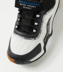SKECHERS Sport School Shoes-Elite Sport Court Junior Black White Fabric Sneakers