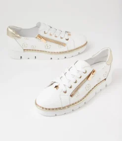Women TOP END Sneakers-Elizah White Pale Gold Leather Sneakers