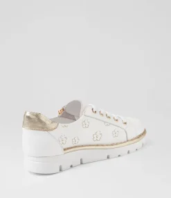 Women TOP END Sneakers-Elizah White Pale Gold Leather Sneakers
