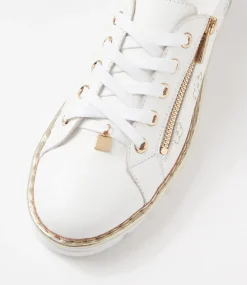 Women TOP END Sneakers-Elizah White Pale Gold Leather Sneakers