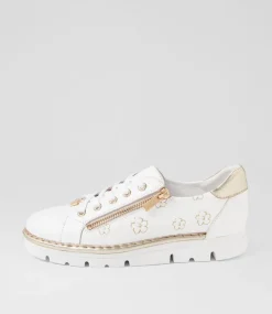 Women TOP END Sneakers-Elizah White Pale Gold Leather Sneakers