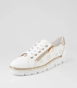Women TOP END Sneakers-Elizah White Pale Gold Leather Sneakers