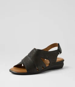Women DIANA FERRARI Flats|Sandals-Elkah Black Leather Sandals