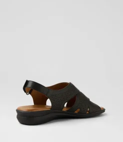 Women DIANA FERRARI Flats|Sandals-Elkah Black Leather Sandals