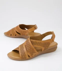 Women DIANA FERRARI Flats|Sandals-Elkah Tan Leather Sandals
