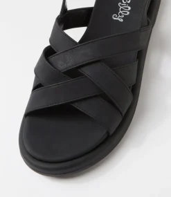 Women I LOVE BILLY Flats|Sandals-Elleson Black Smooth Sandals