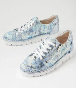 Women TOP END Sneakers-Elos Blue White Mix Cut Leather Leather Sneakers