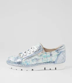 Women TOP END Sneakers-Elos Blue White Mix Cut Leather Leather Sneakers