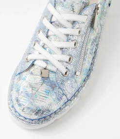 Women TOP END Sneakers-Elos Blue White Mix Cut Leather Leather Sneakers