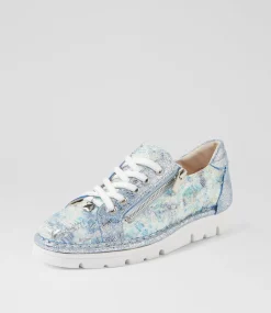 Women TOP END Sneakers-Elos Blue White Mix Cut Leather Leather Sneakers