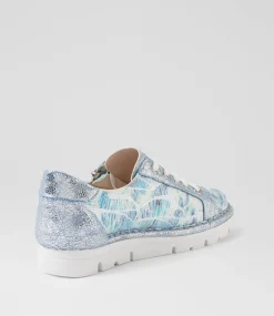 Women TOP END Sneakers-Elos Blue White Mix Cut Leather Leather Sneakers
