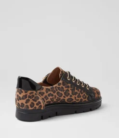 Women TOP END Sneakers-Elos Camel Leopard Black Suede Patent Sneakers