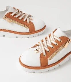 Women TOP END Sneakers-Elos White Dark Tan Leather Sneakers