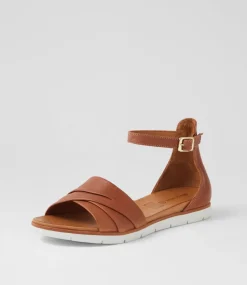 Women DIANA FERRARI Flats|Sandals-Elotte Tan Leather Sandals