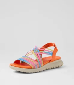 Women I LOVE BILLY Flats|Sandals-Emelia Orange Rainbow Multi Elastic Sandals
