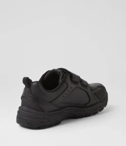 LYNX Sport School Shoes|Junior School Shoes-Emit Jnr D Adj Black Leather Sneakers