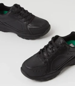 LYNX Sport School Shoes|Junior School Shoes-Emit Jnr D Lace Black Leather Sneakers