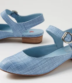 Women I LOVE BILLY Flats-Encore Blue Synthetic Raffia Flat Shoes