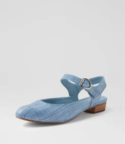 Women I LOVE BILLY Flats-Encore Blue Synthetic Raffia Flat Shoes