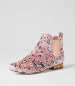 Women I LOVE BILLY Boots-ENDALE IL PINK FLORAL VELVET