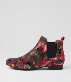 Women I LOVE BILLY Boots-Endale Red Ornate Velvet Chelsea Boots