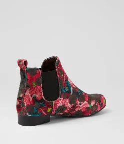 Women I LOVE BILLY Boots-Endale Red Ornate Velvet Chelsea Boots