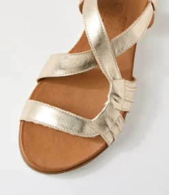 Women DIANA FERRARI Flats|Sandals-Enky Pale Gold Leather Sandals