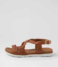 Women DIANA FERRARI Flats|Sandals-Enky Tan Leather Sandals