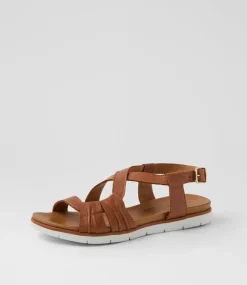 Women DIANA FERRARI Flats|Sandals-Enky Tan Leather Sandals