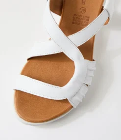 Women DIANA FERRARI Flats|Sandals-Enky White Leather Sandals